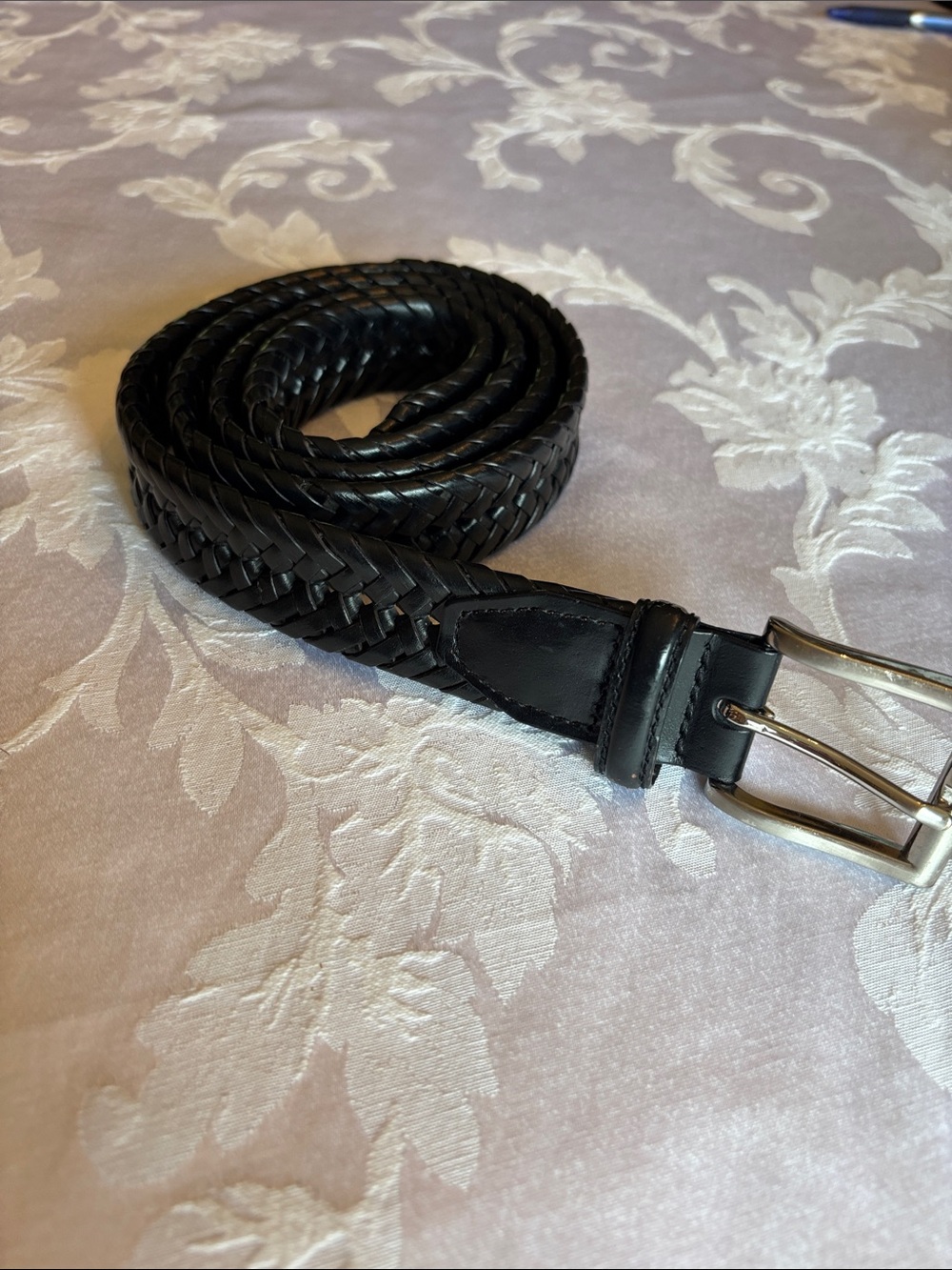 Classic Black Woven Leather Men's Belt